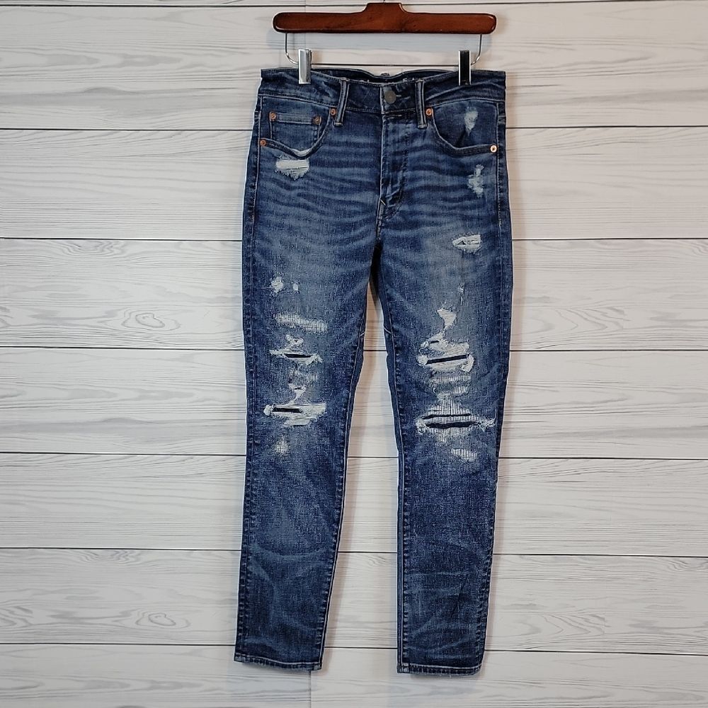 American Eagle Airflex+  Slim Fit Denim Distressed Jeans Womens Size Waist 29